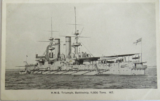 Vintage Warship Postcard of The H.M.S. "Triumph" Battleship