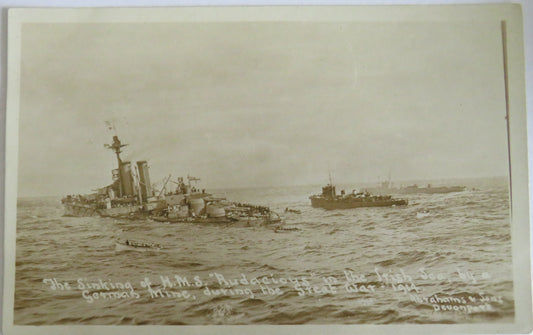 Vintage Warship Postcard of The Sinking of the H.M.S. "Audacious"