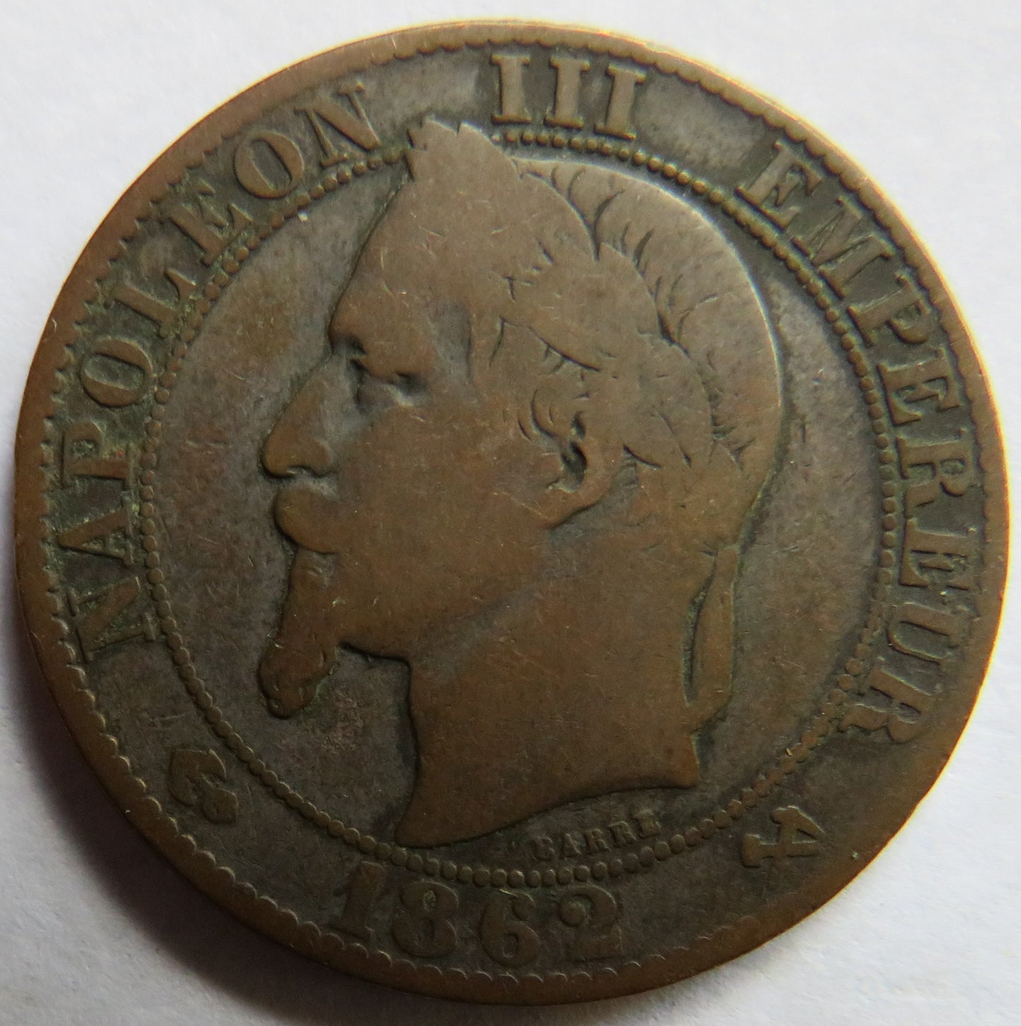 1862-K France Napoleon III 5 Centimes Coin