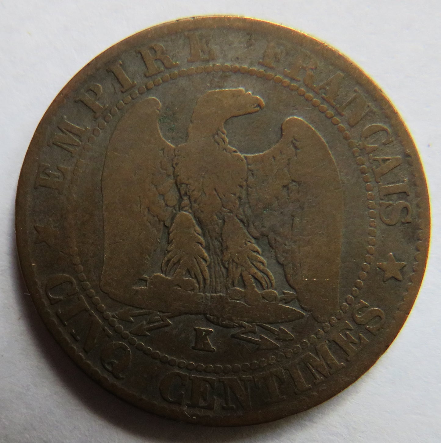 1862-K France Napoleon III 5 Centimes Coin