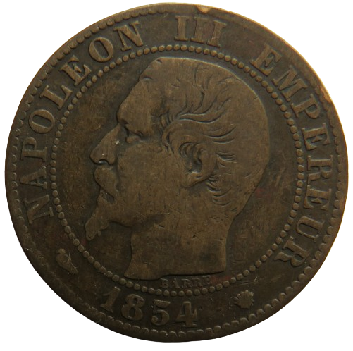 1854-MA France Napoleon III 5 Centimes Coin