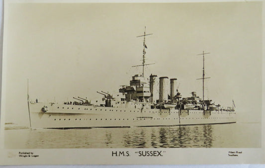 Vintage Warship Postcard of The H.M.S. "Sussex"