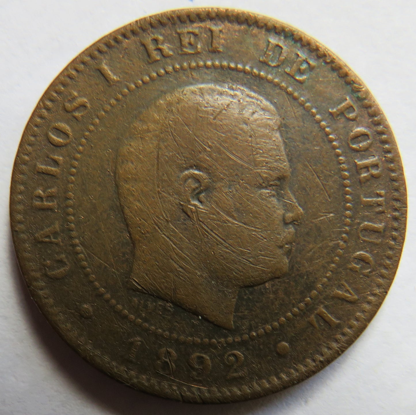 1892 Portugal 10 Reis Coin