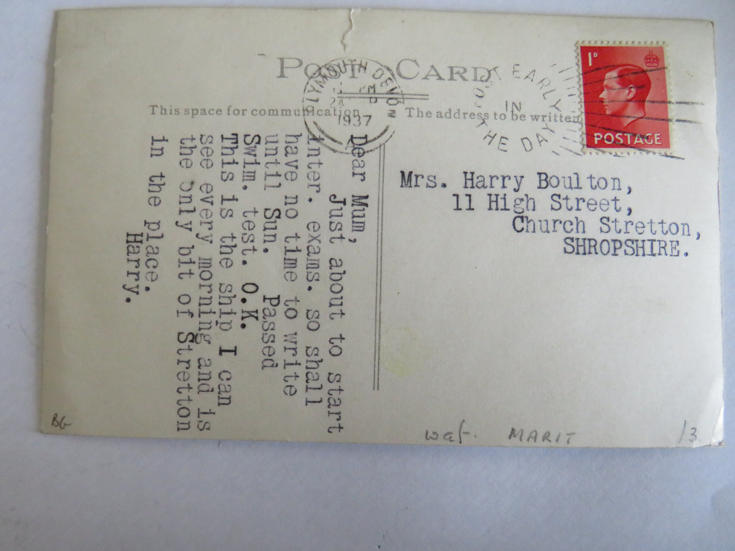 Vintage Warship Postcard of The H.M.S. "Caradoc" 1937