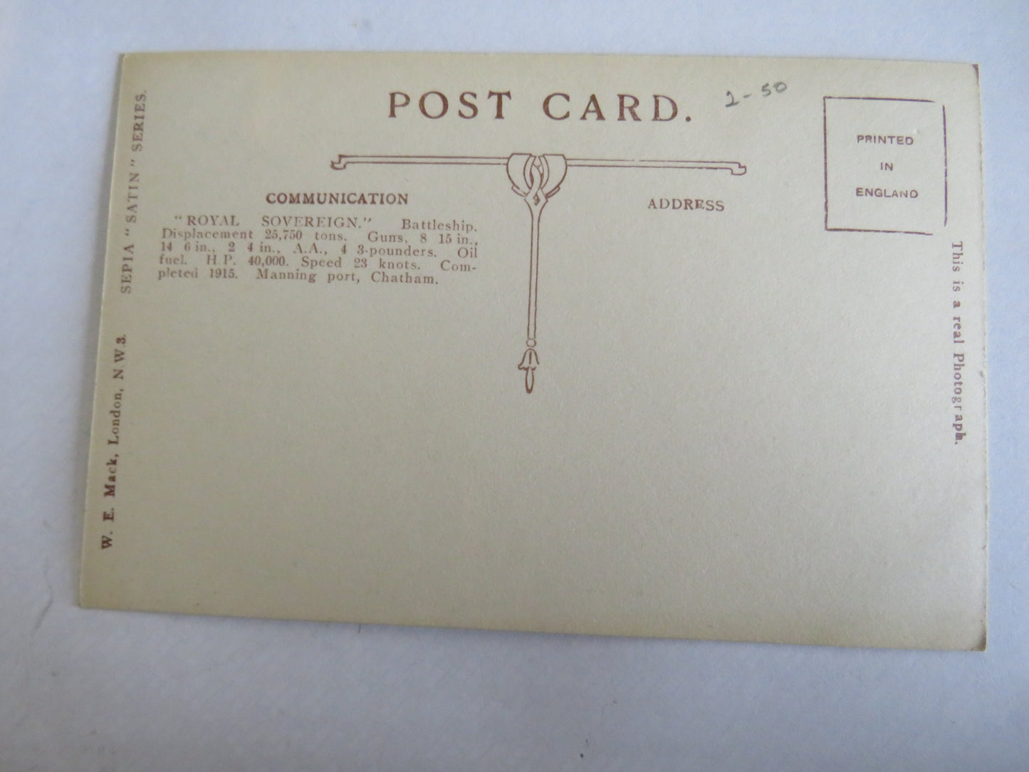 Vintage Warship Postcard of The H.M.S. Royal Sovereign