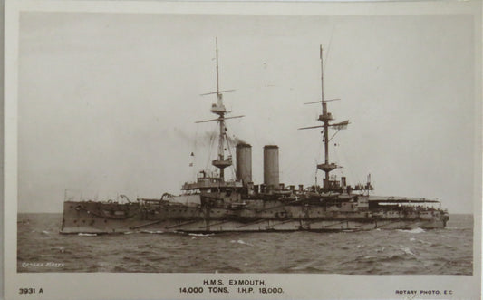 Vintage Warship Postcard of The H.M.S. Exmouth