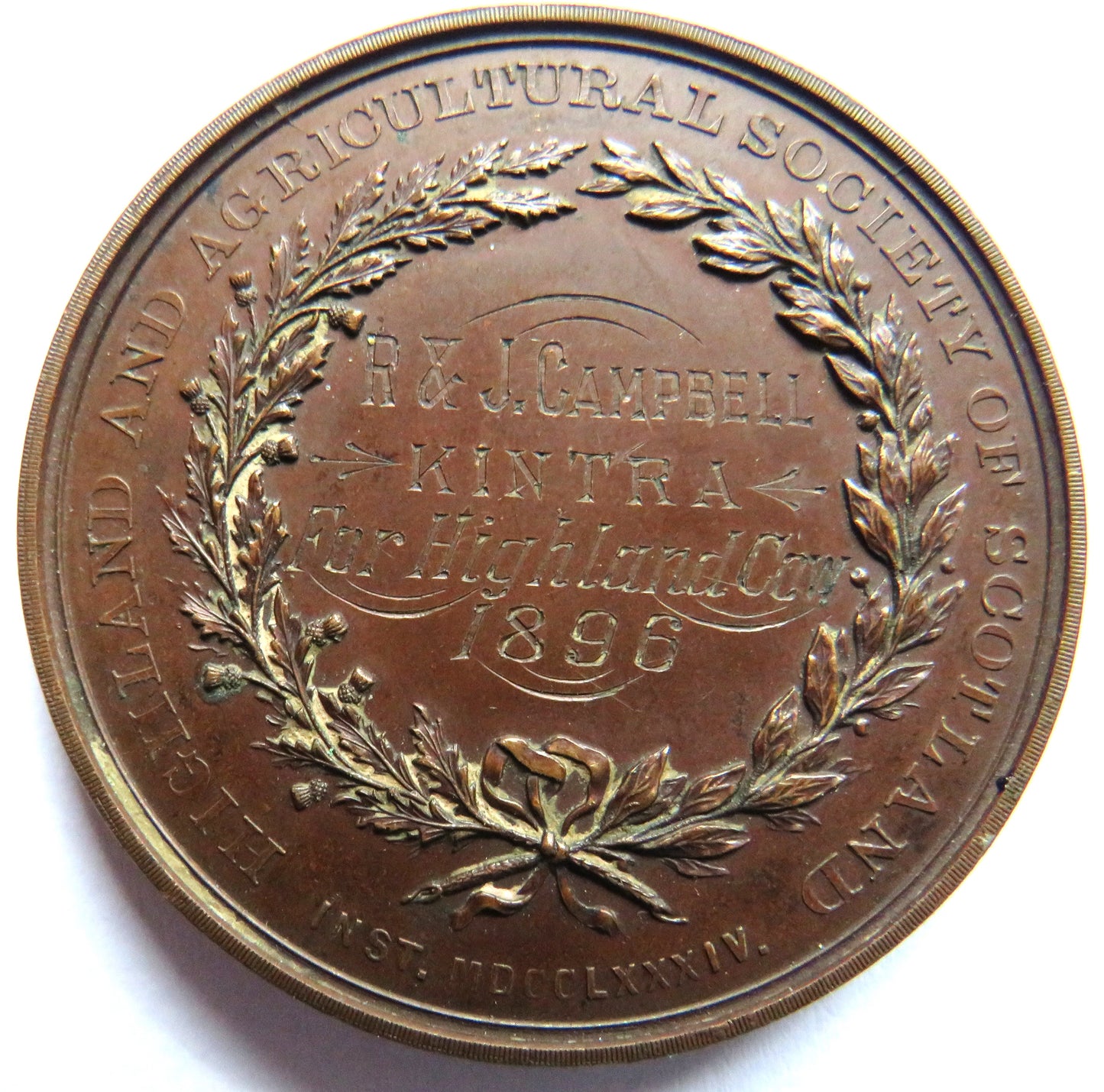 Antique Agricultural Society of Scotland Medal 1896 Highland Cow Kintra