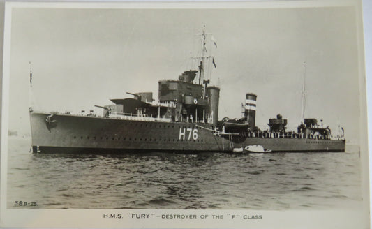 Vintage Warship Postcard of The H.M.S. Fury Destroyer of the "F" Class