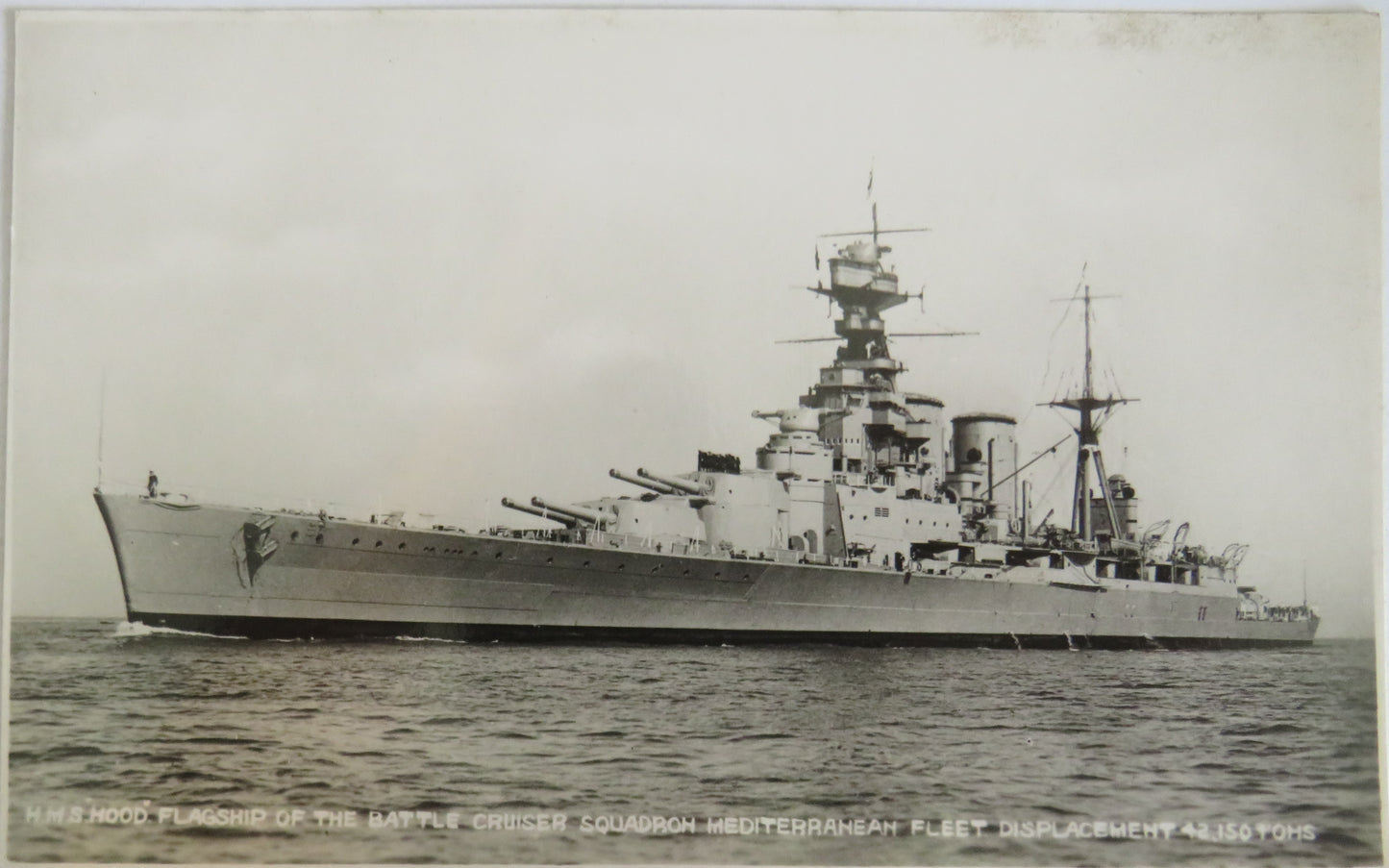 Vintage Warship Postcard of The H.M.S. Hood Flagship of the Battle Cruiser Squadron