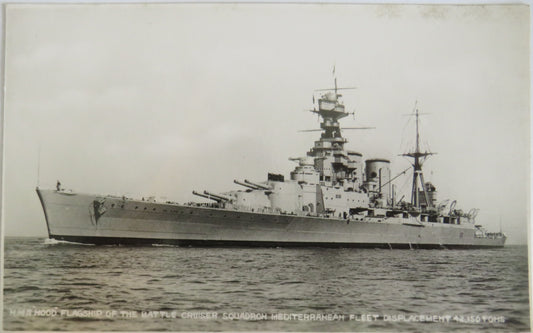 Vintage Warship Postcard of The H.M.S. Hood Flagship of the Battle Cruiser Squadron