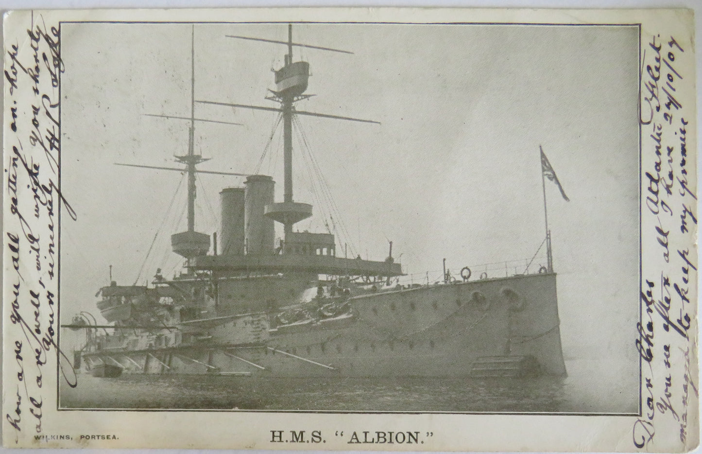 Vintage Warship Postcard of The H.M.S. "Albion" 1907
