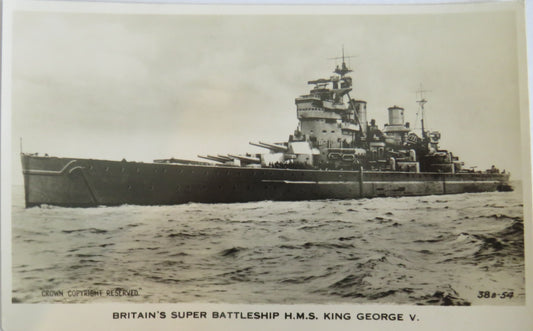 Vintage Warship Postcard of The H.M.S. King George V Britain's Super Battleship