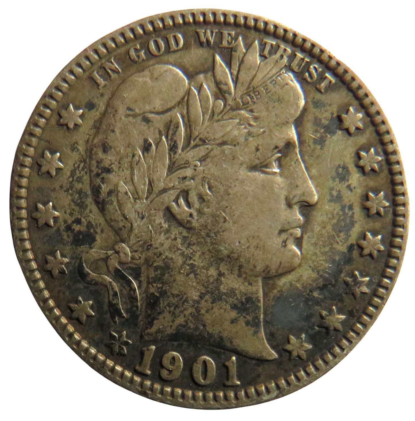 1901 USA Silver Barber $1/4 Quarter Dollar Coin