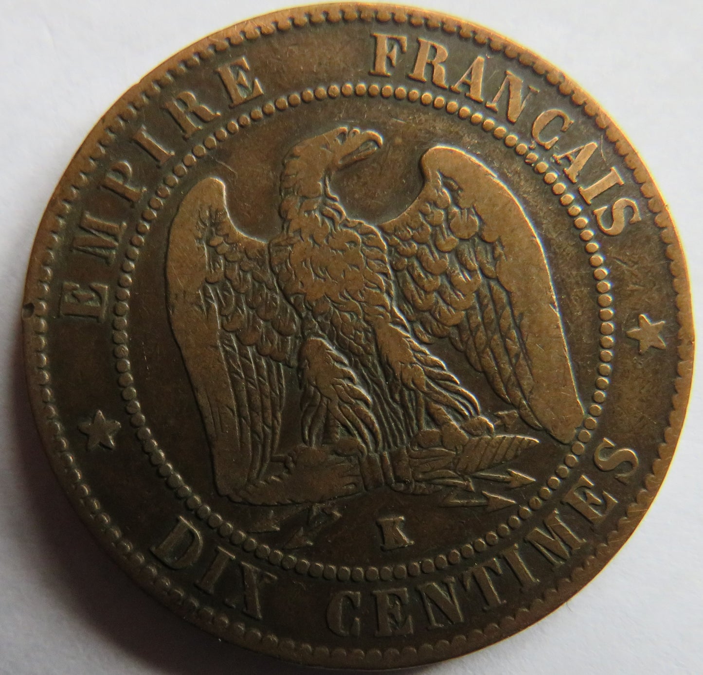 1856-K France Napoleon III 10 Centimes Coin