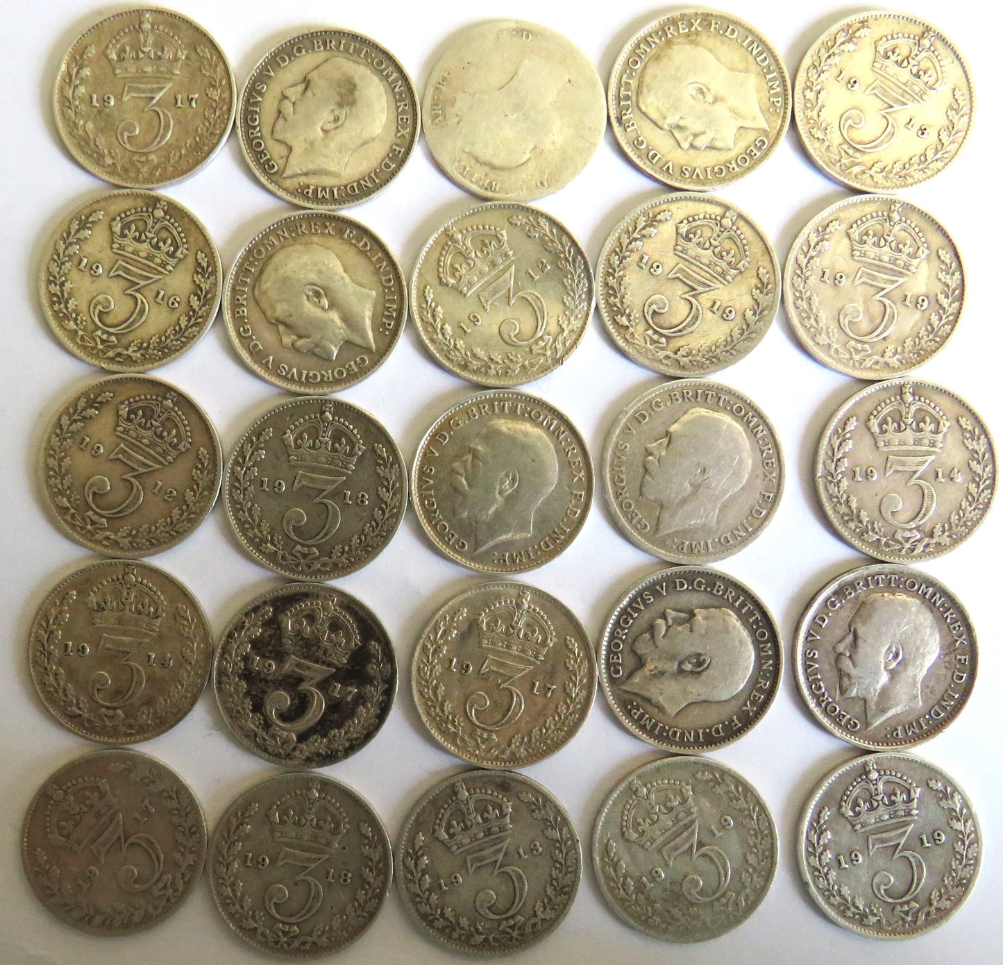 Collection of 25 Pre 1920 Silver Threepence Coins From Great Britain
