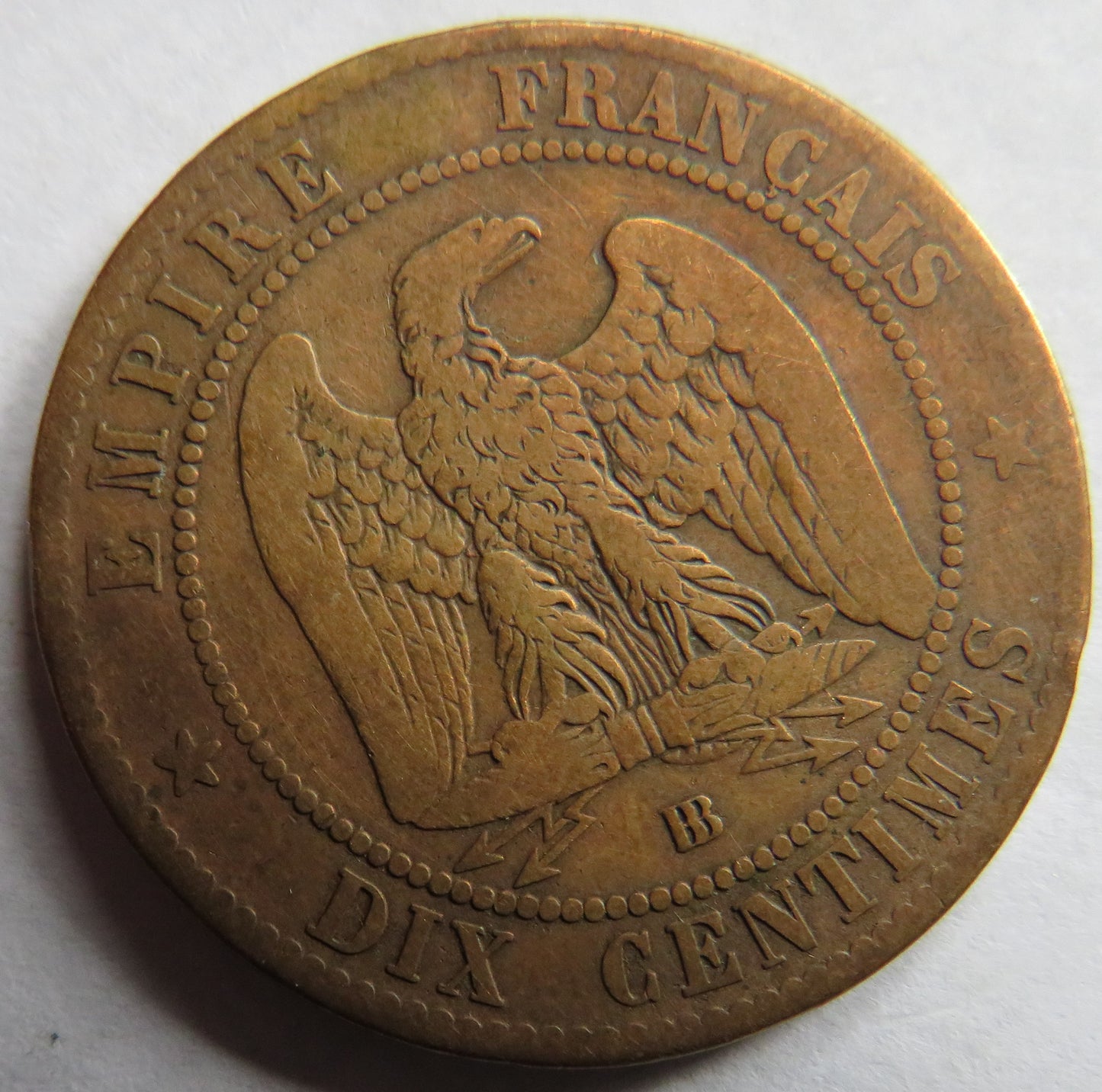 1862-BB France Napoleon III 10 Centimes Coin
