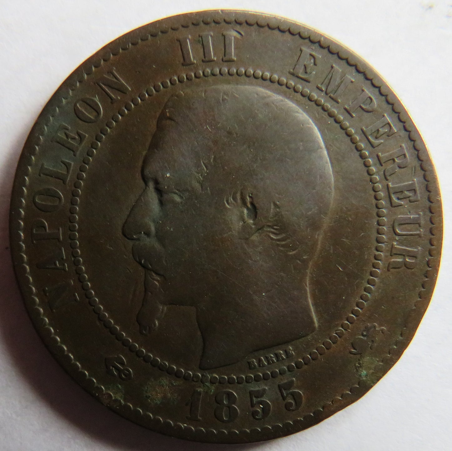 1855-D France Napoleon III 10 Centimes Coin