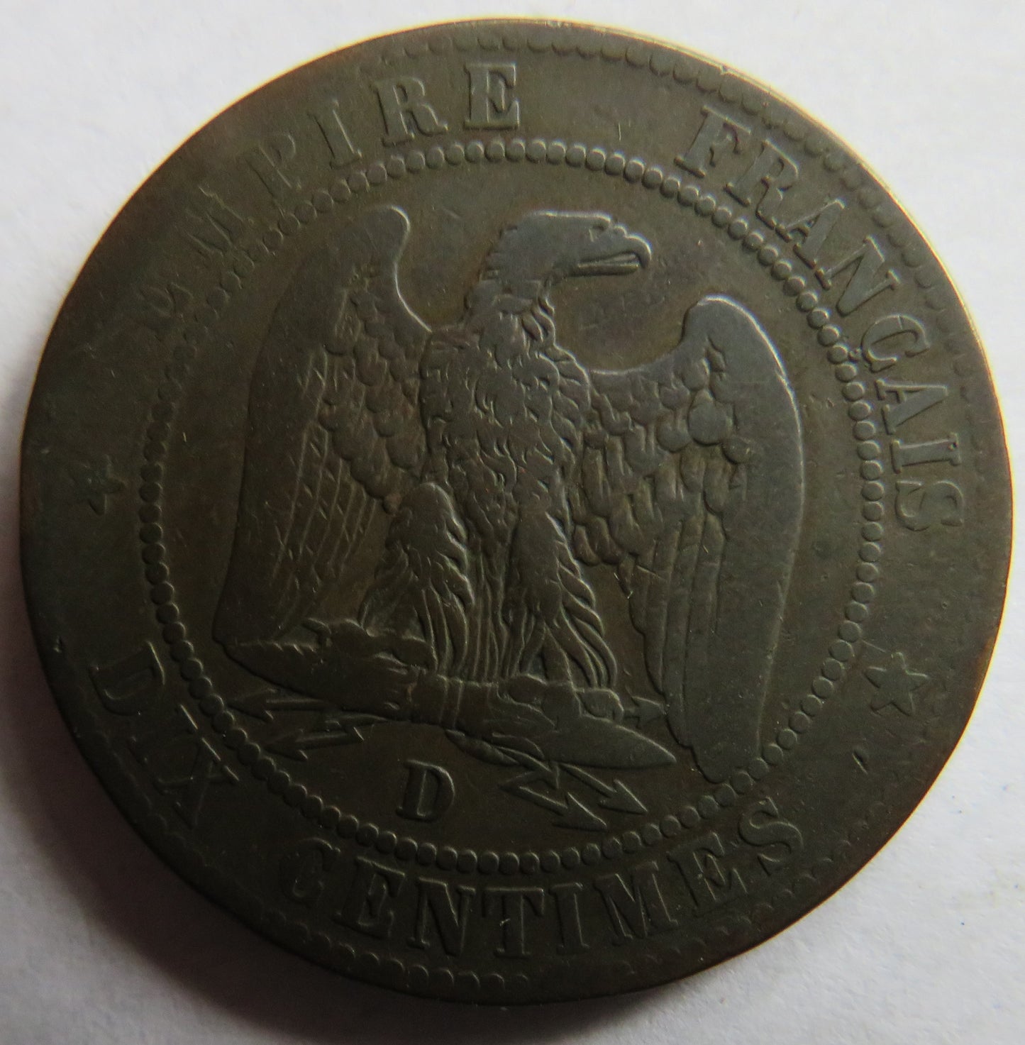 1855-D France Napoleon III 10 Centimes Coin