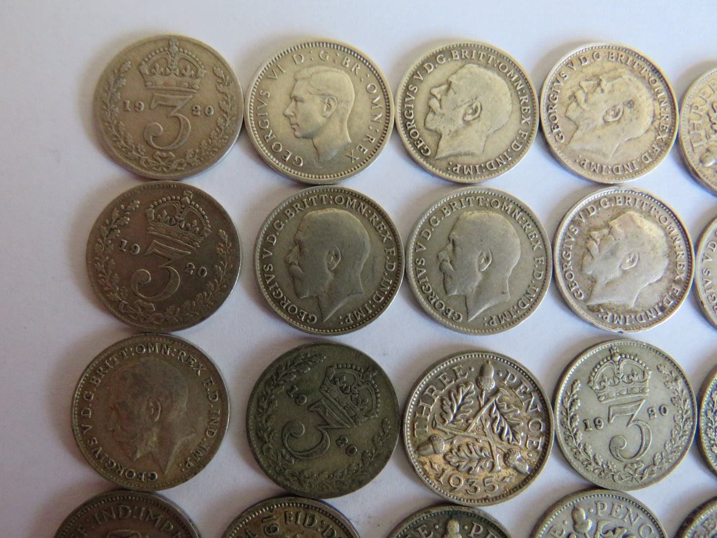 Collection of 50 Silver Threepence Coins From Great Britain 1920-1941