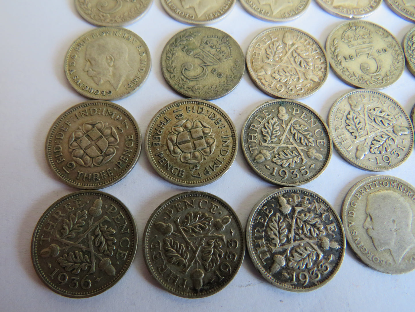 Collection of 50 Silver Threepence Coins From Great Britain 1920-1941