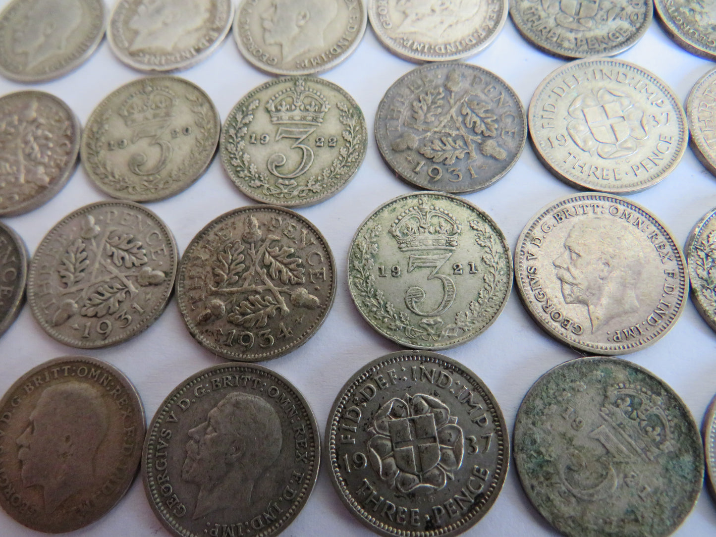 Collection of 50 Silver Threepence Coins From Great Britain 1920-1941