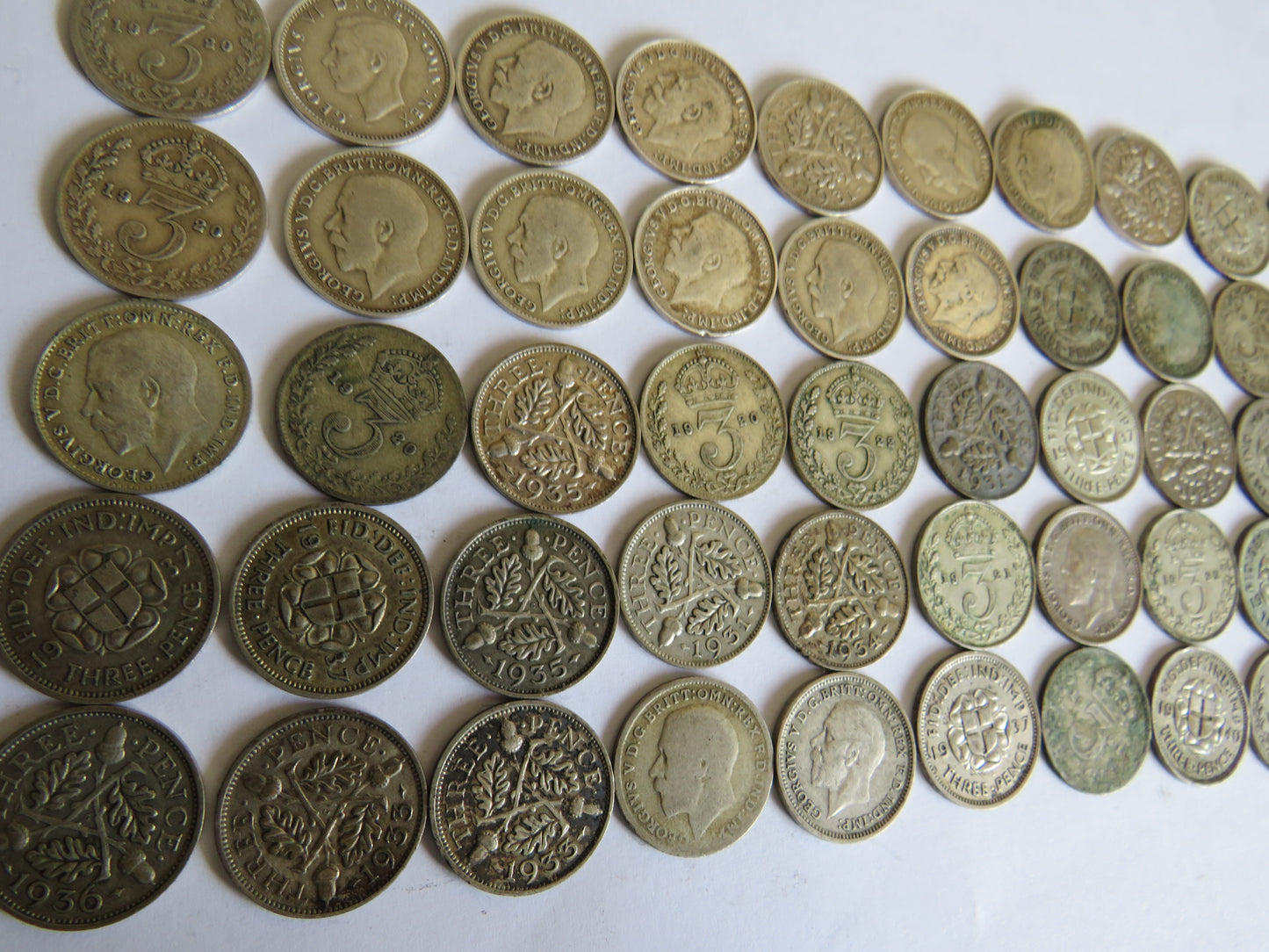 Collection of 50 Silver Threepence Coins From Great Britain 1920-1941