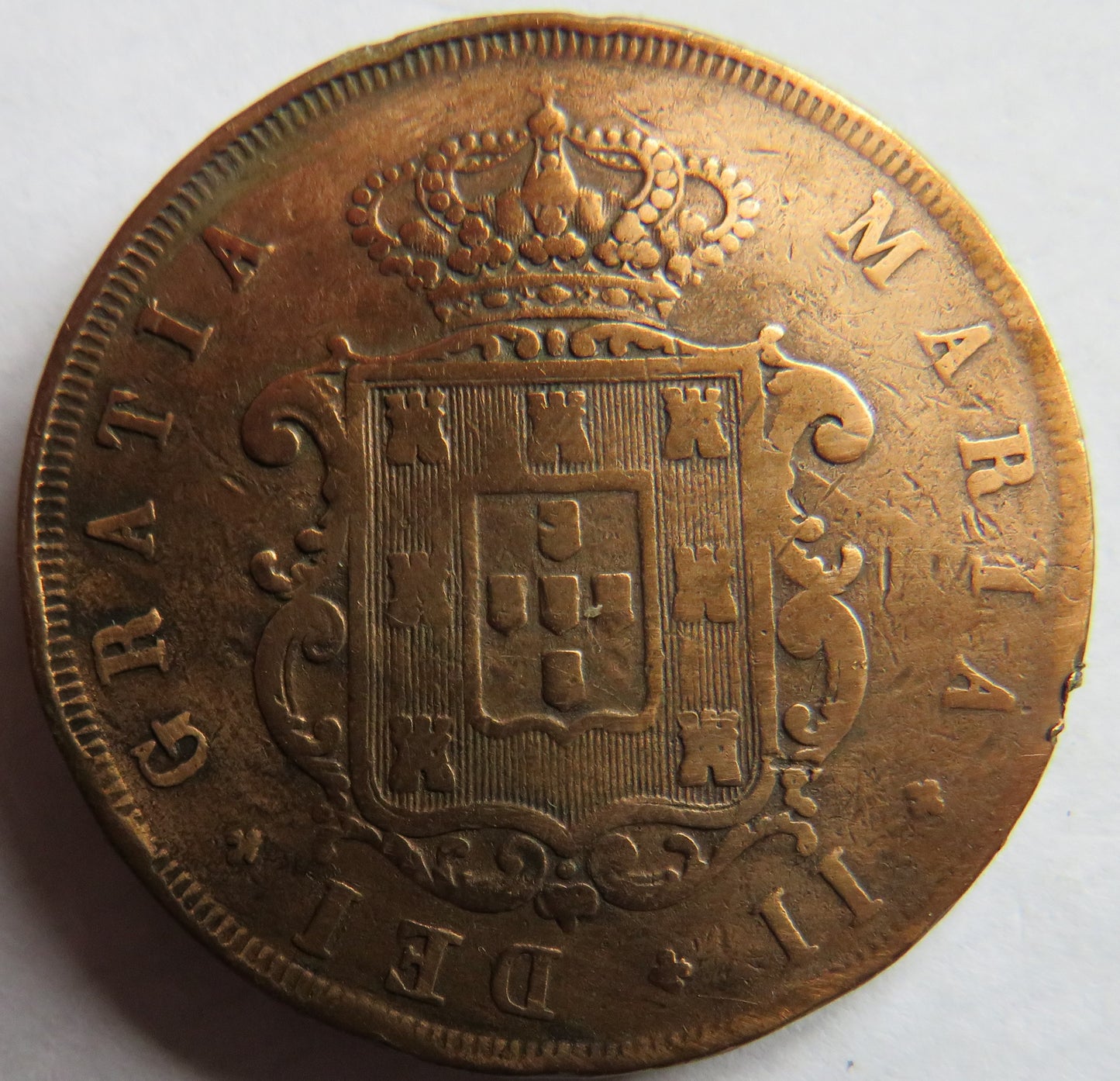 1847 Portugal 20 Reis Coin