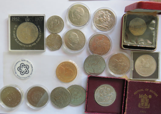 Small Collection of Mainly Commemorative Crown Coins 1951 Festival of Britain etc