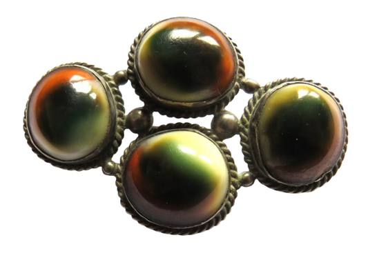 Vintage White Metal & Ceramic Chunky Brooch