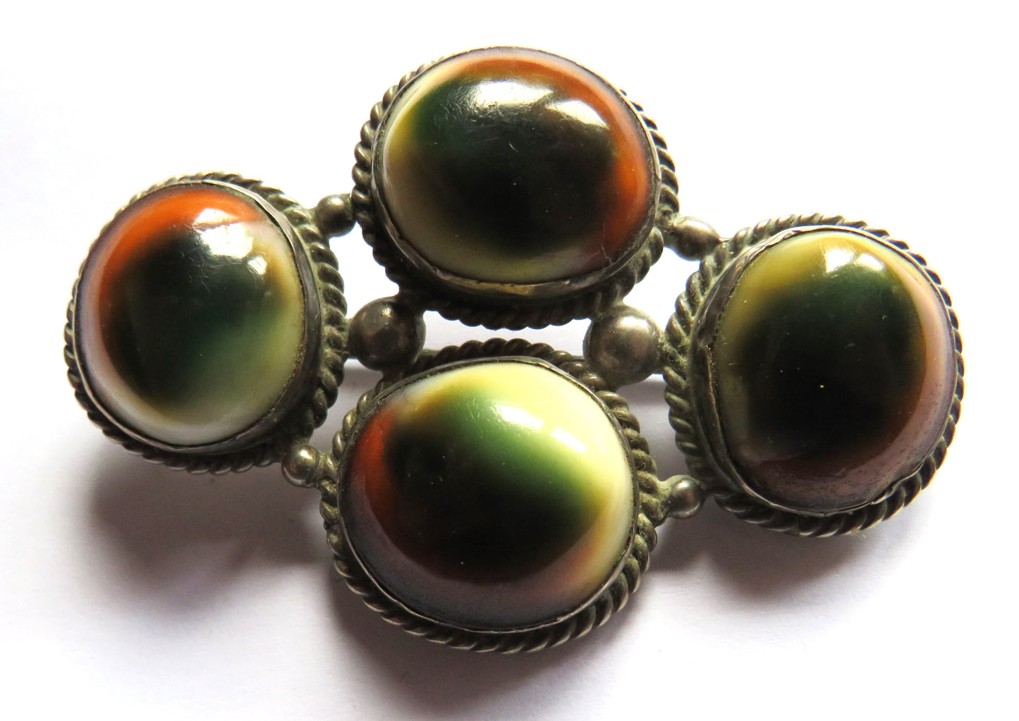 Vintage White Metal & Ceramic Chunky Brooch