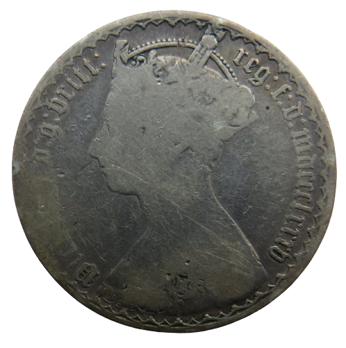 1885 Queen Victoria Silver Gothic Florin Coin - Great Britain