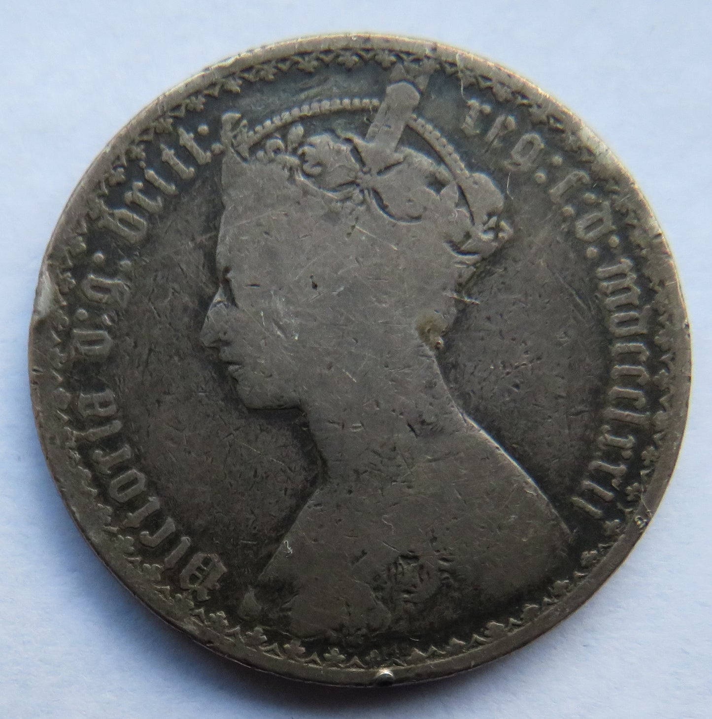1872 Queen Victoria Silver Gothic Florin Coin - Great Britain