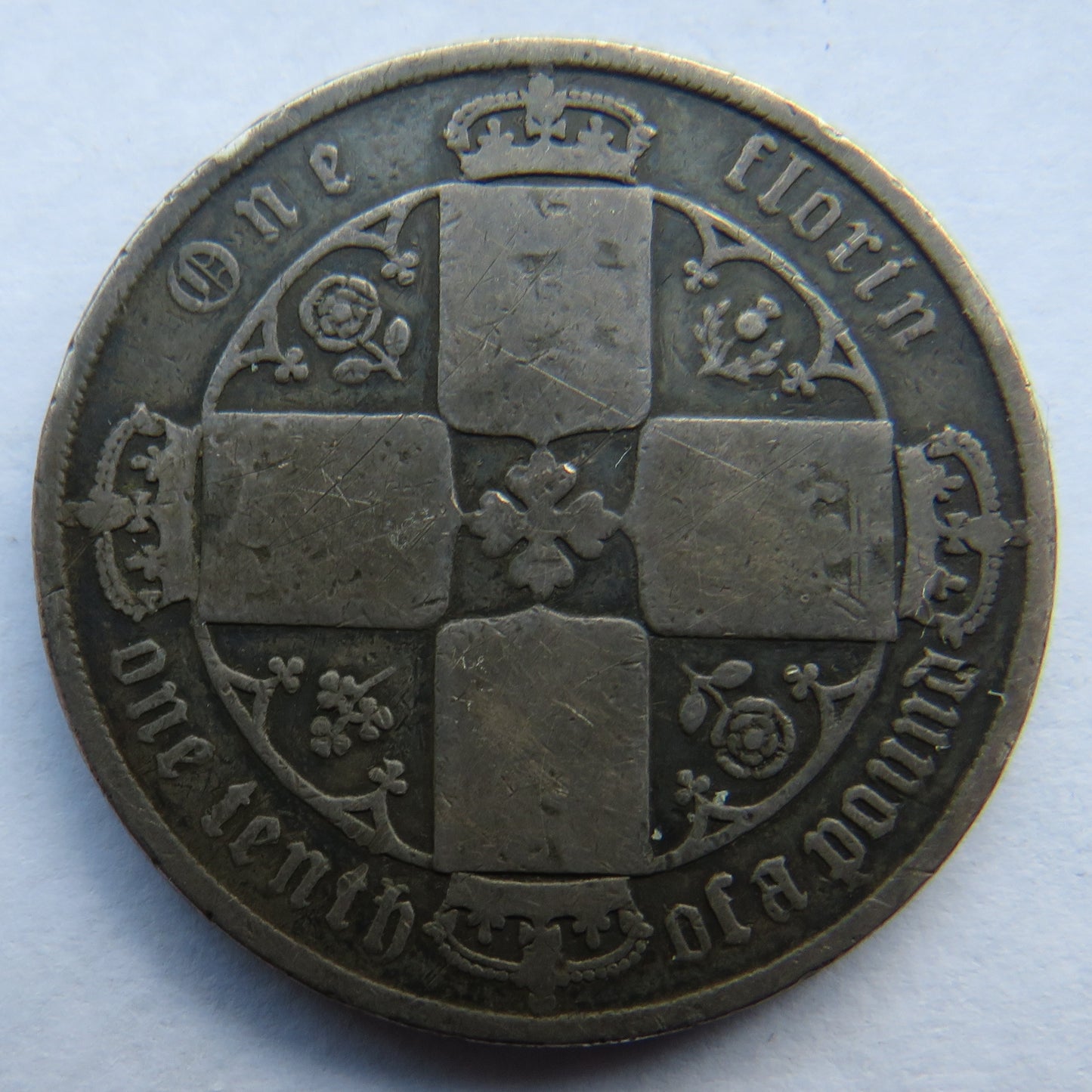 1872 Queen Victoria Silver Gothic Florin Coin - Great Britain