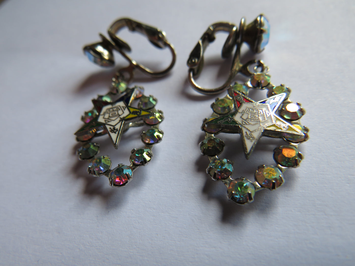 Vintage Ladies Order of The Eastern Star Clip-On Costume Earrings
