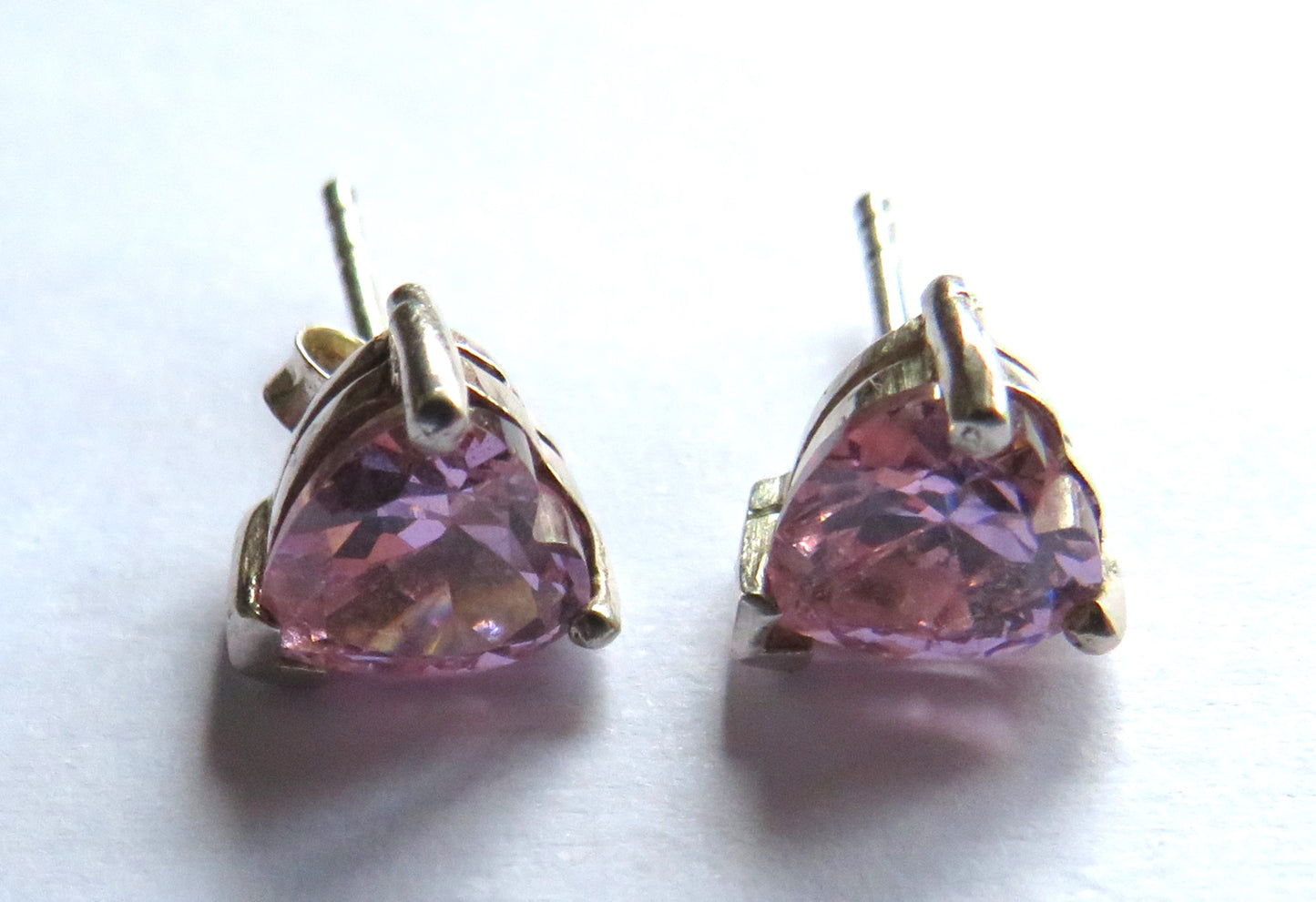 Stylish Pair of Ladies Silver & Pink CZ Earrings