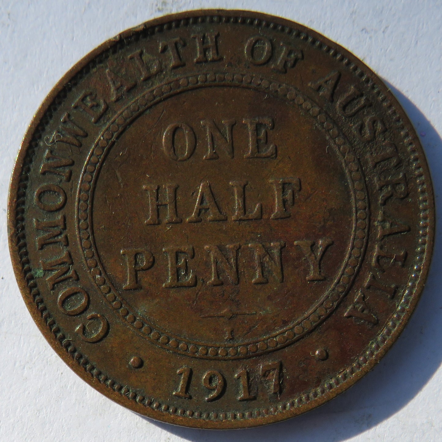 1917-I King George V Australia Halfpenny Coin