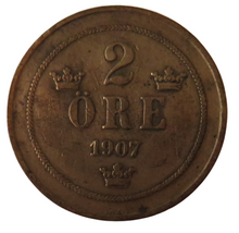 Load image into Gallery viewer, 1907 Sweden 2 Ore Coin
