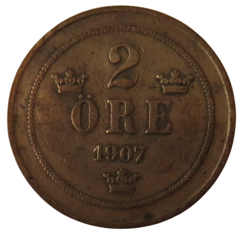 1907 Sweden 2 Ore Coin