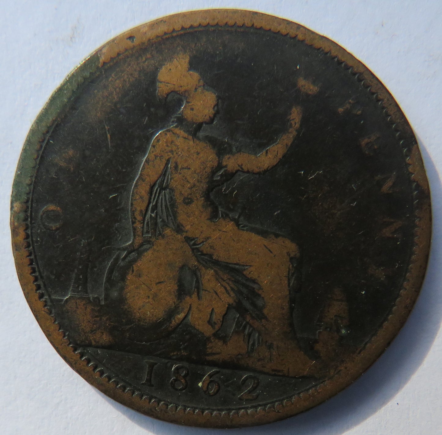 1862 Queen Victoria One Penny Coin - Great Britain