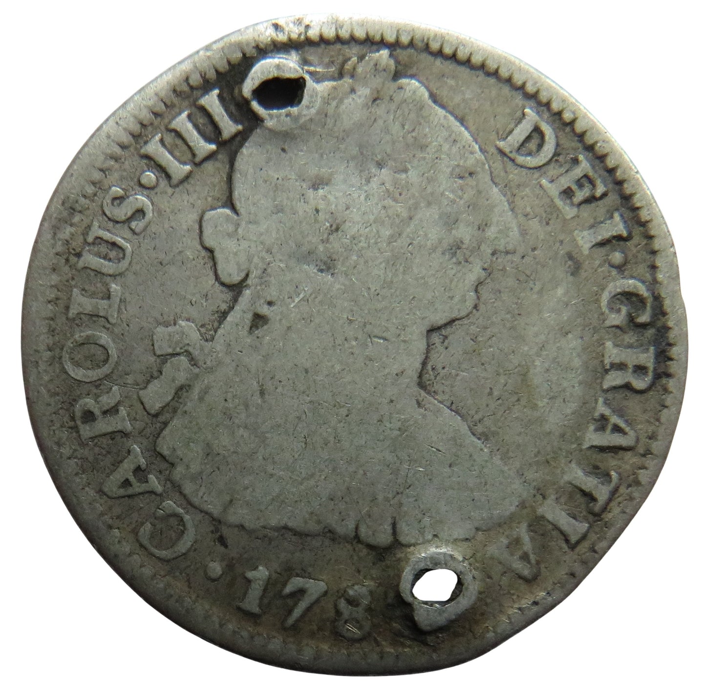 1780's Mexico Silver 2 Reals Coin (Holed)