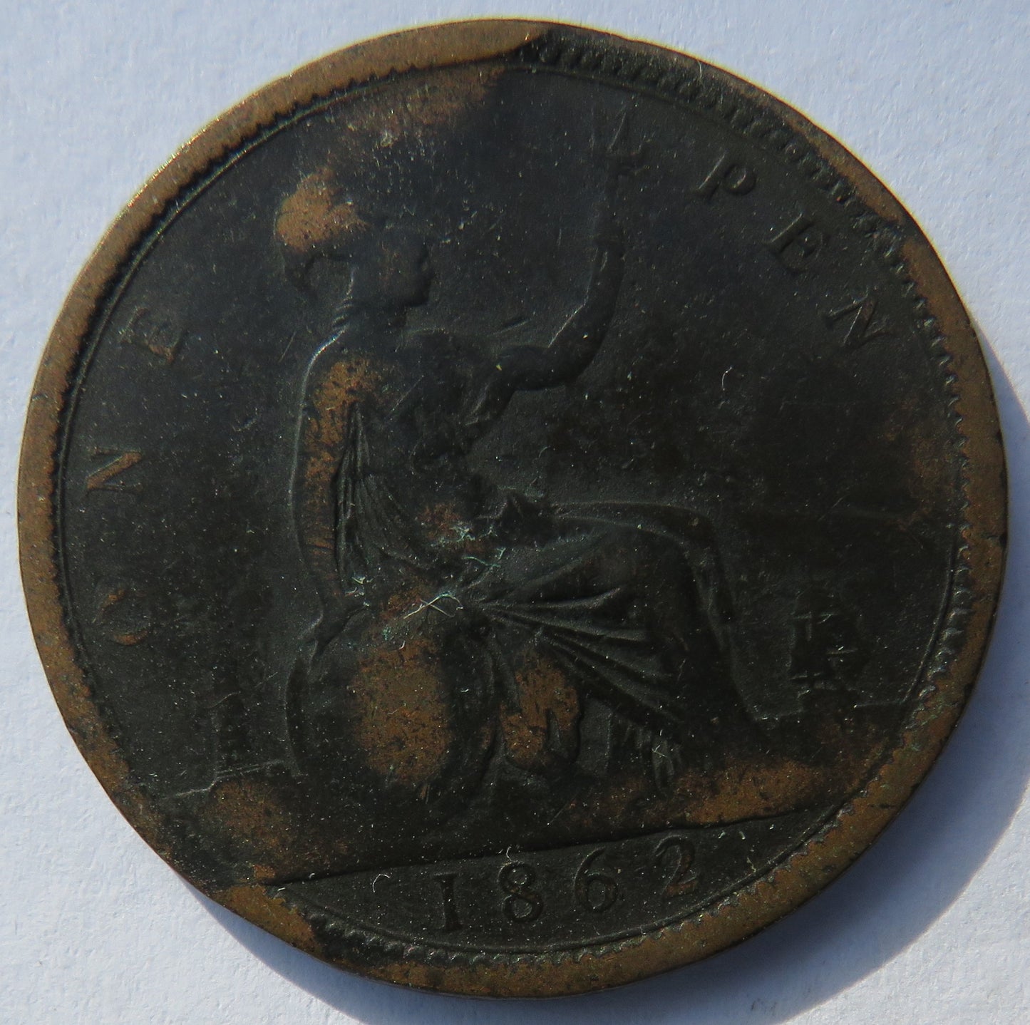1862 Queen Victoria One Penny Coin - Great Britain