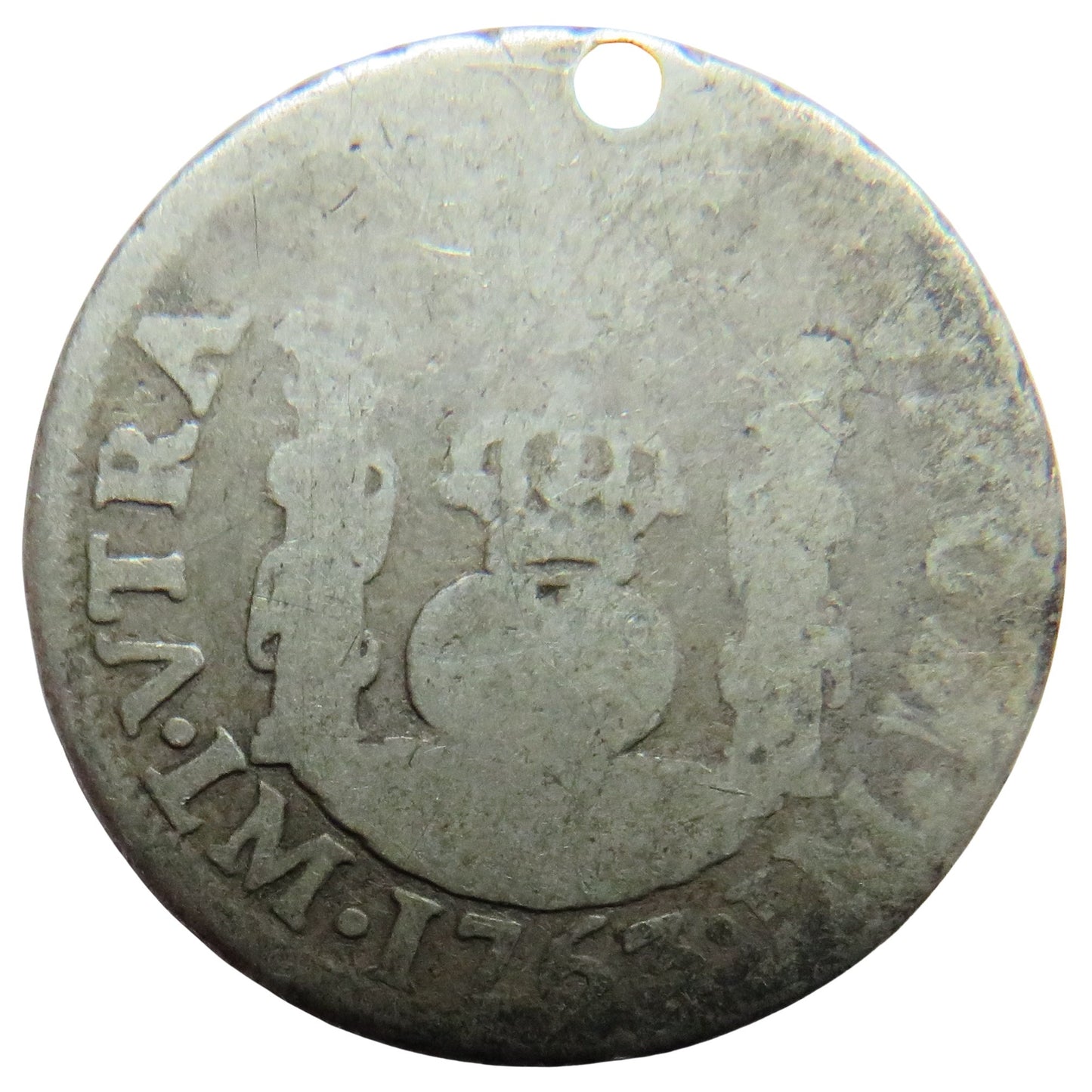 1763 Mexico Silver One Real Coin (Holed)