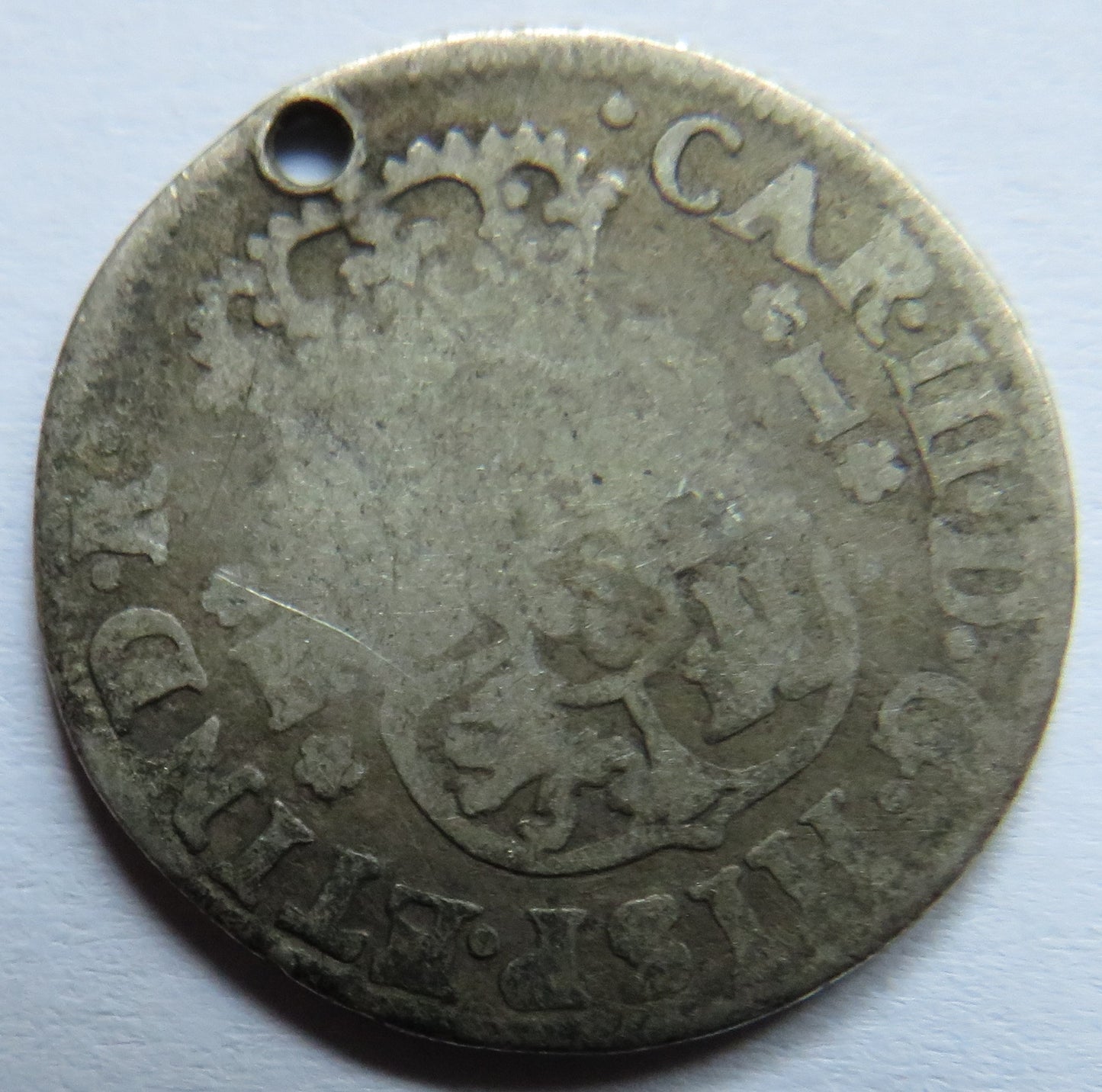 1763 Mexico Silver One Real Coin (Holed)