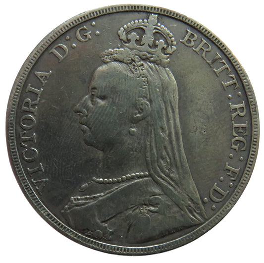 1889 Queen Victoria Jubilee Head Silver Crown Coin - Great Britain