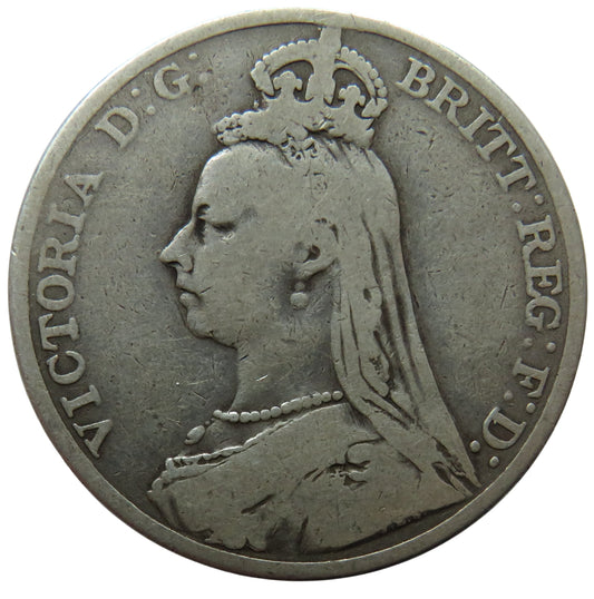 1889 Queen Victoria Jubilee Head Silver Crown Coin - Great Britain