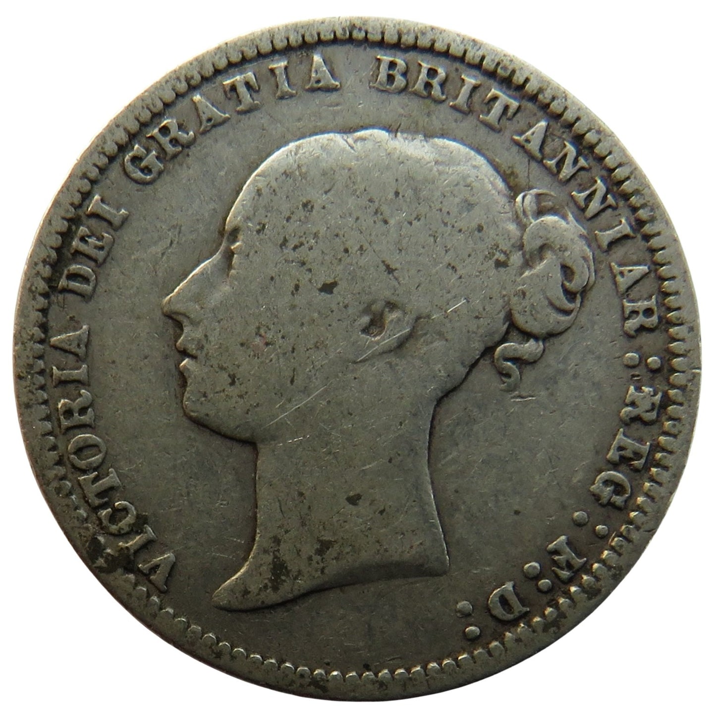 1875-Die 74 Queen Victoria Young Head Silver Sixpence Coin - Great Britain
