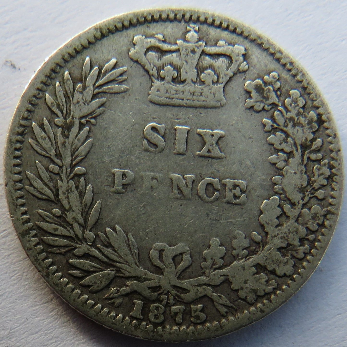 1875-Die 74 Queen Victoria Young Head Silver Sixpence Coin - Great Britain