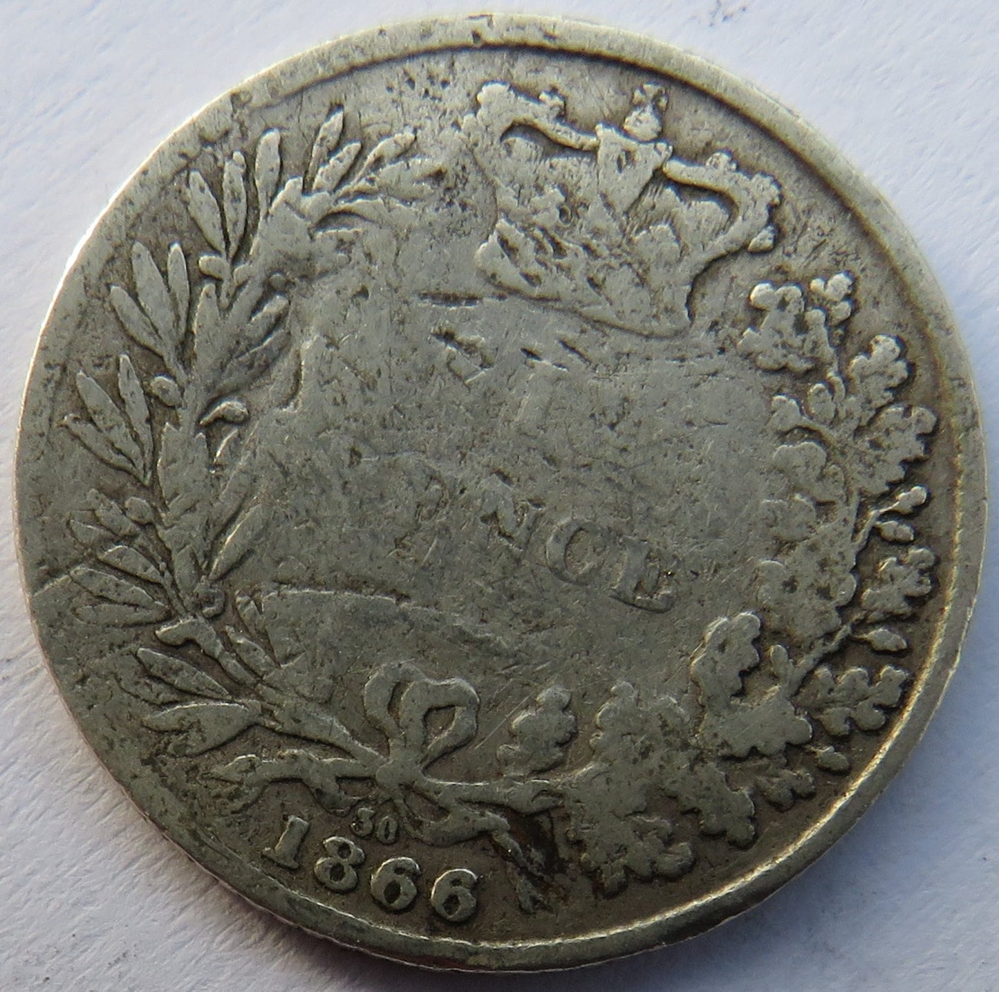 1866 Die 30 Queen Victoria Young Head Silver Sixpence Coin - Great Britain