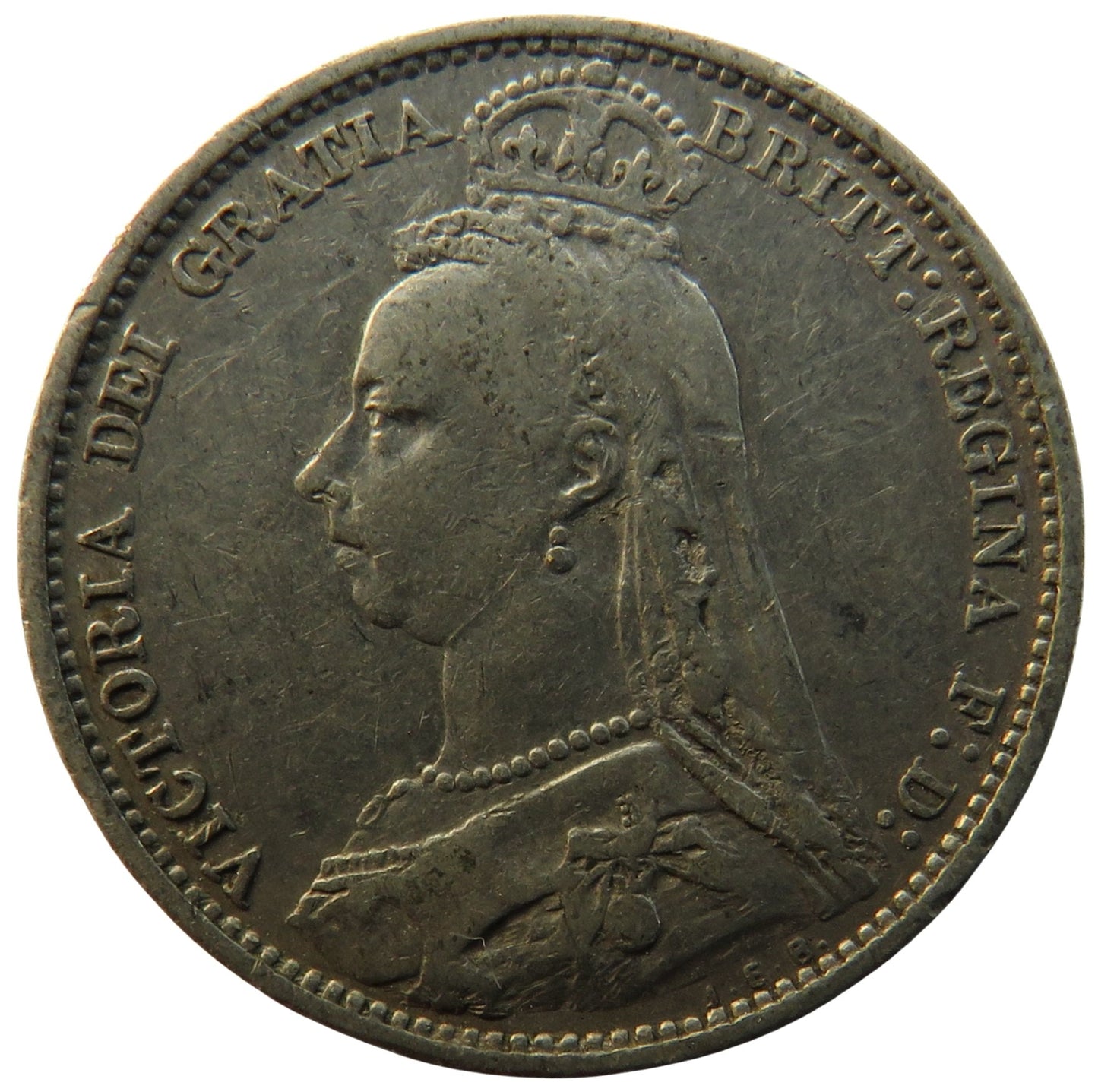 1887 Queen Victoria Jubilee Head Silver Sixpence Coin - Great Britain