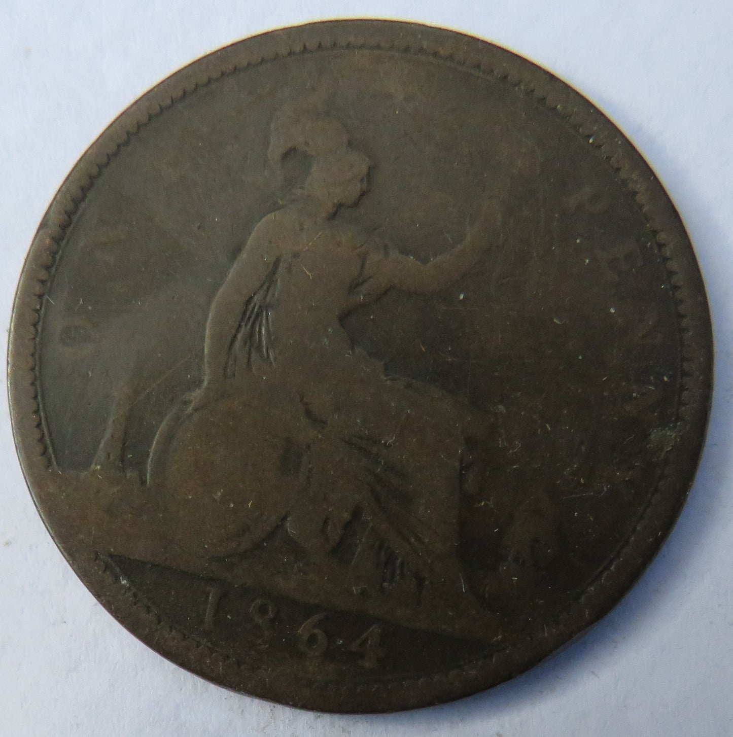 1864 Queen Victoria One Penny Coin - Great Britain